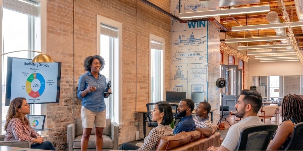 Diverse financial team working together